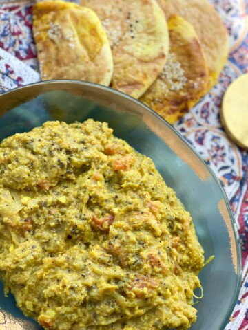 Vegan Mirza Ghasemi Persian eggplant dip