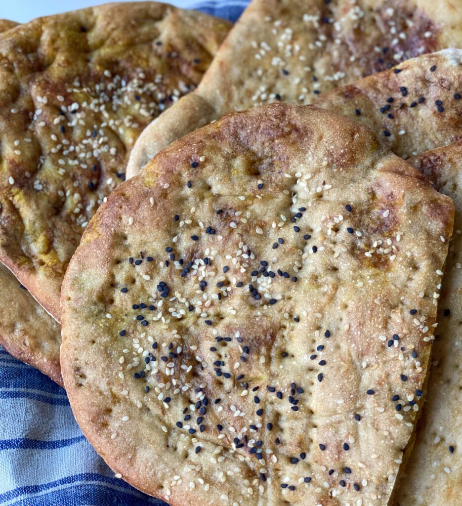 Persian Bread with onion, turmeric and sesame seeds